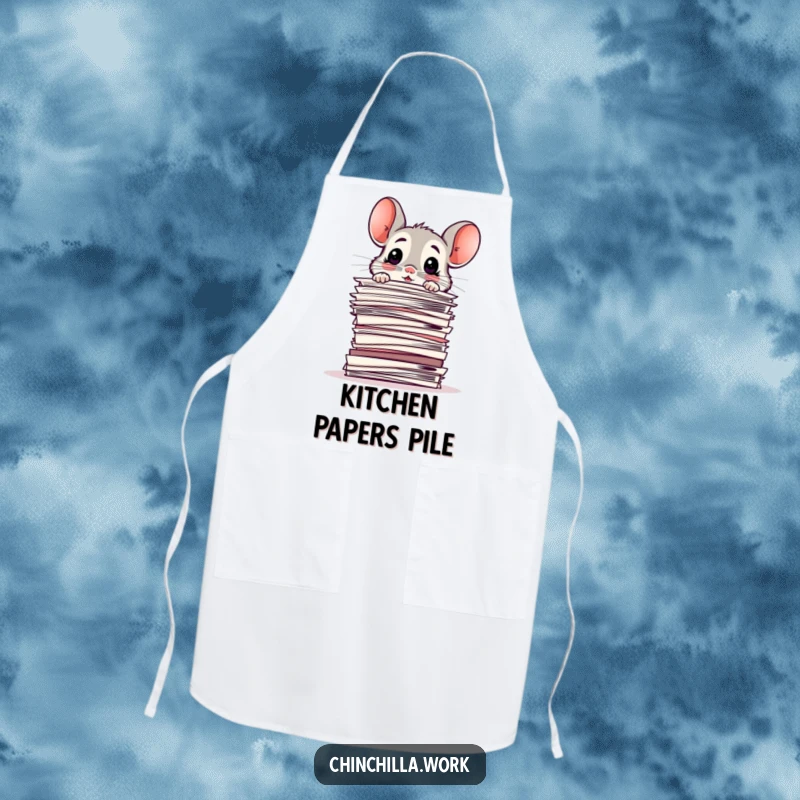 Funny Apron: Surprised chinchilla peeking over a stack of papers, a humorous and practical choice for kitchen tasks.