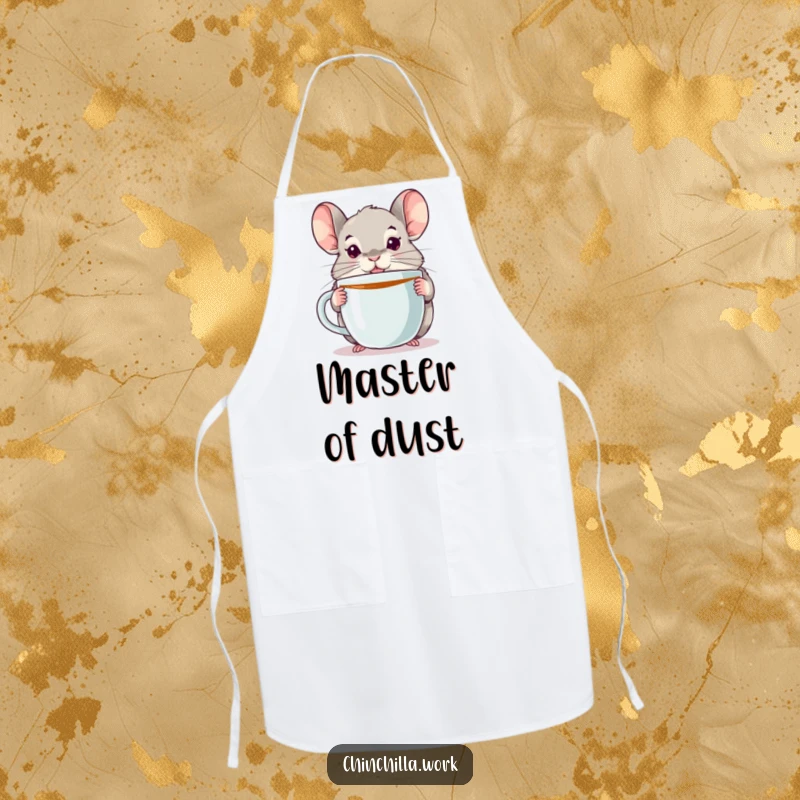 Funny chinchilla apron showing an alert chinchilla with a giant coffee mug, ready to tackle any recipe with style and humor.