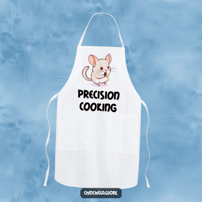 Funny apron featuring a chinchilla chasing a laser pointer across a whiteboard, ideal for cooking with a playful, pet-loving spirit.