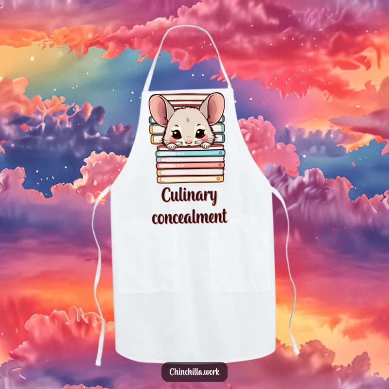 Funny Chinchilla Apron: Features a chinchilla hiding behind office files, perfect for a playful kitchen and as a funny gift.