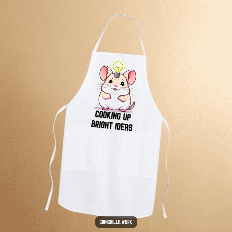 Funny Chinchilla Apron showing a chinchilla with a lightbulb, representing culinary genius and kitchen protection with humor.