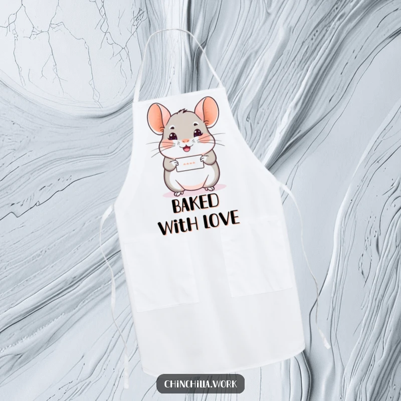 Funny Chinchilla Apron: A chinchilla offers a tiny rolled message with a cheerful wiggle, ready to deliver deliciousness with humor.