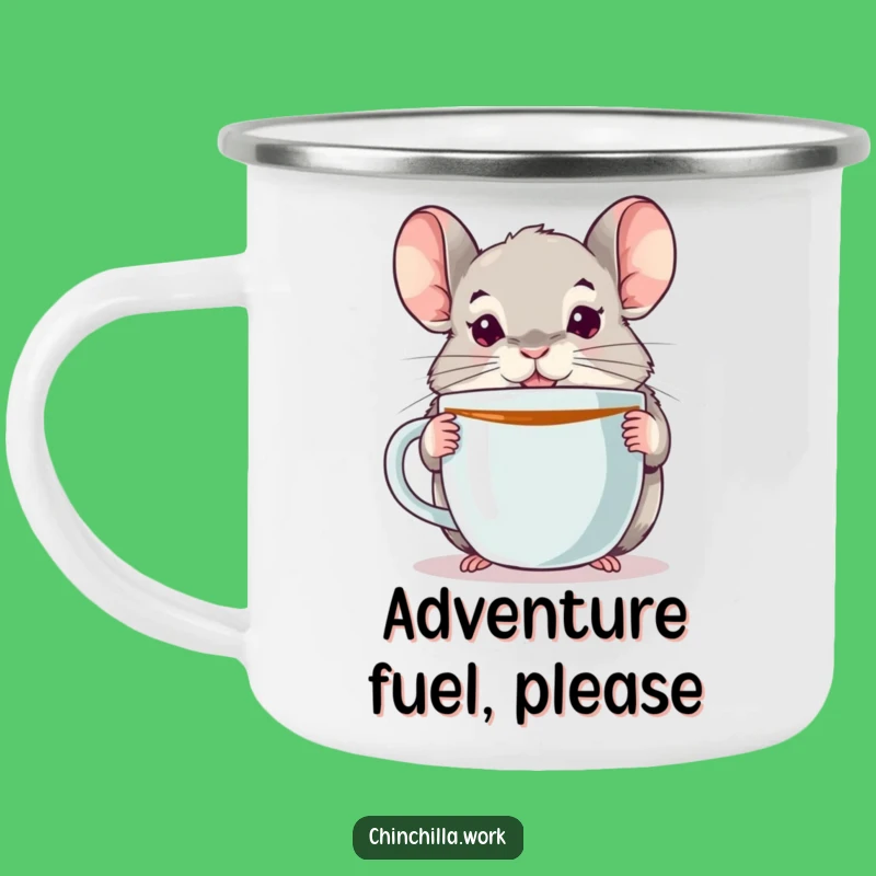 Funny Chinchilla Enamel Camping Mug: Alert and Caffeinated Adventures