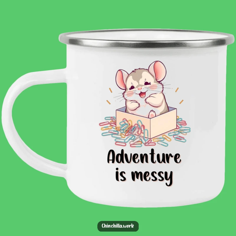 Funny Chinchilla Paperclip Camping Mug: Joyful Rolling Rodent Cup for Outdoorsy Laughs