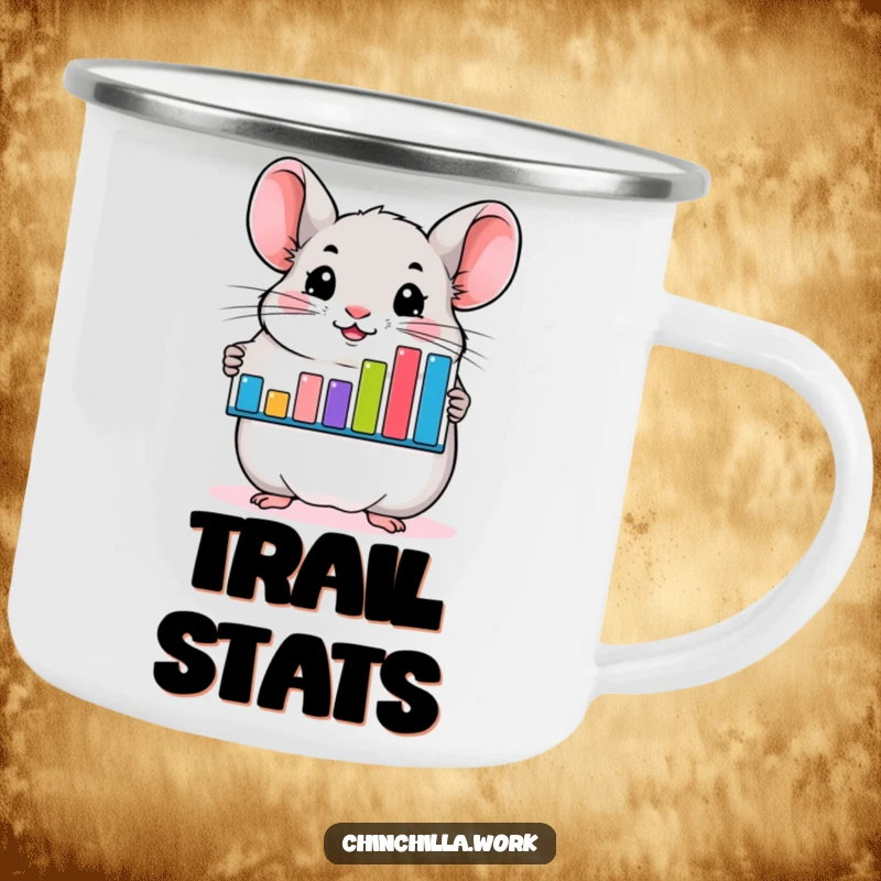 Funny chinchilla camping mug with a business chinchilla and a bar graph, perfect for outdoor enthusiasts and humor.