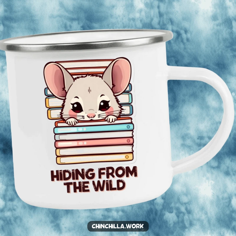 Funny Chinchilla Camping Mug: Features a chinchilla hiding behind files, perfect for outdoor breaks, a funny gift.