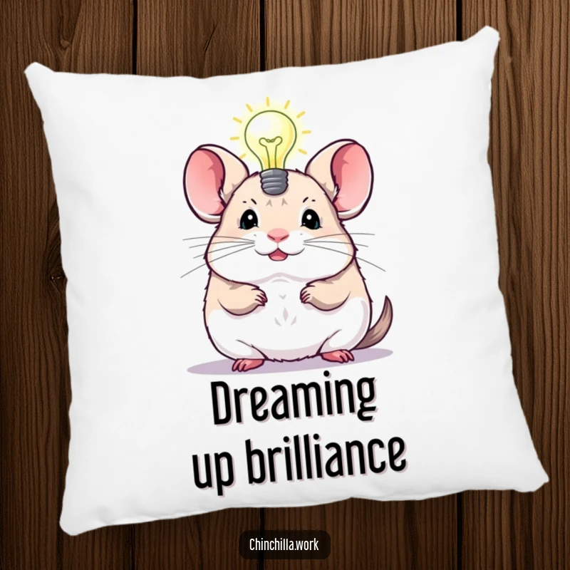 Funny Chinchilla Pillow featuring a chinchilla with a glowing lightbulb, offering comfort and a touch of humor for any room.