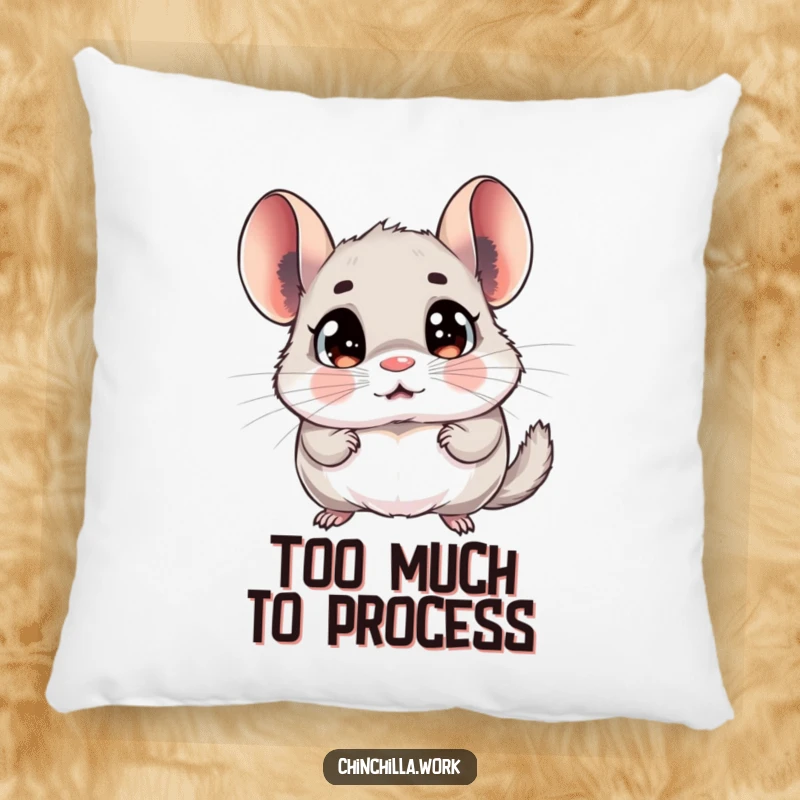 Funny chinchilla pillow featuring a rodent with wide, shocked eyes, reacting comically to a memo, offering cozy humor.