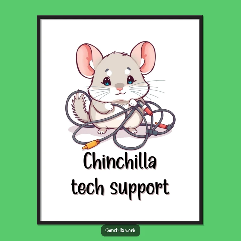 Funny Chinchilla Digital Art: Kawaii Cable Chaos Print for Tech Lovers