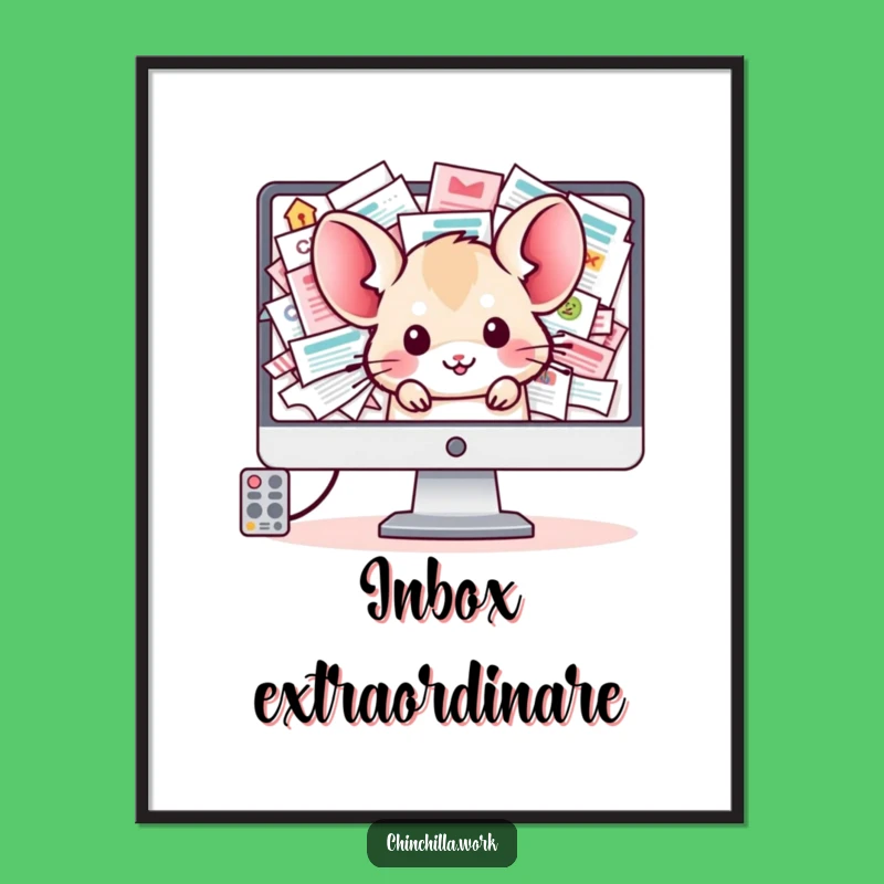 Funny Chinchilla Digital Art: Office Inbox Chaos, Perfect Wall Art Funny Gift
