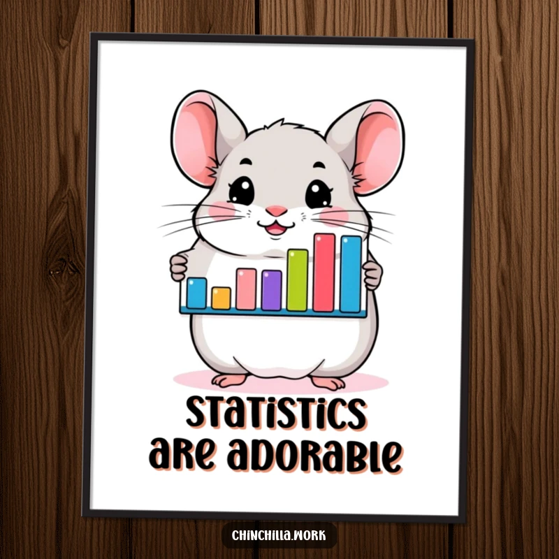 Funny chinchilla digital art print showing a smiling rodent with a colorful bar graph, perfect for wall decor.