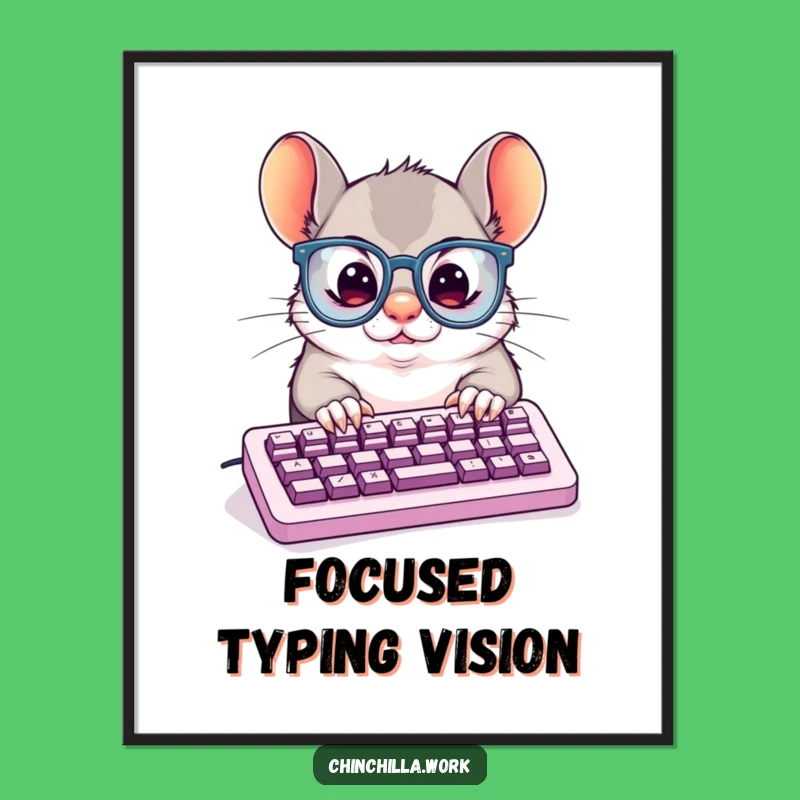 Funny Digital Art: Chinchilla Typing Focus, Comical Gift for Workspace Decor