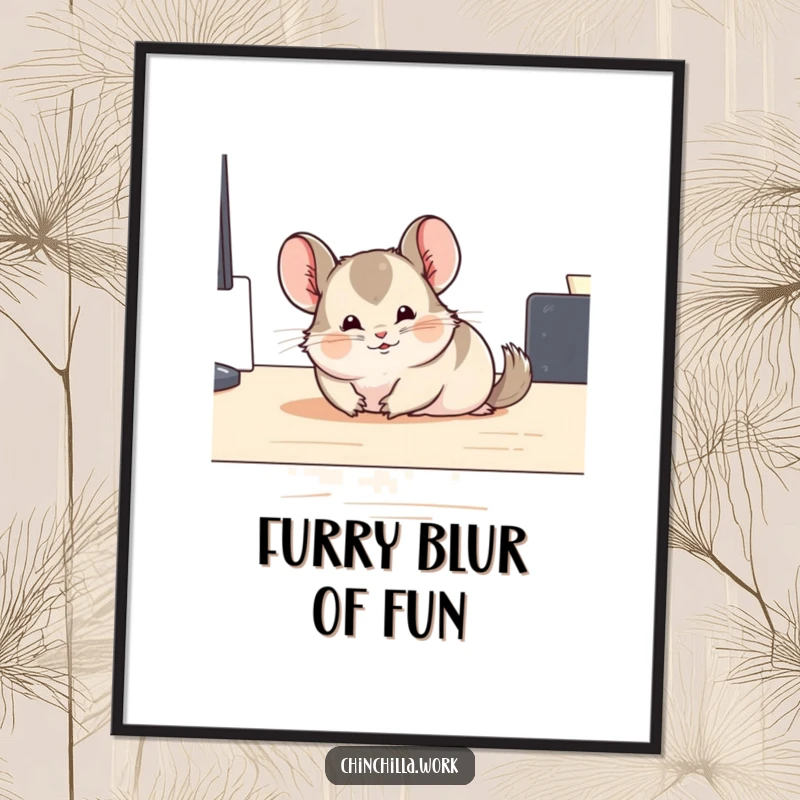 Funny sliding chinchilla digital art print of a chinchilla comically sliding, perfect for instant humorous wall decor.