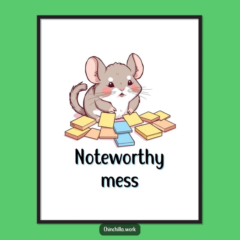 Funny Chinchilla Sticky Note Art: Hilarious Rodent Digital Print for Organized Laughs
