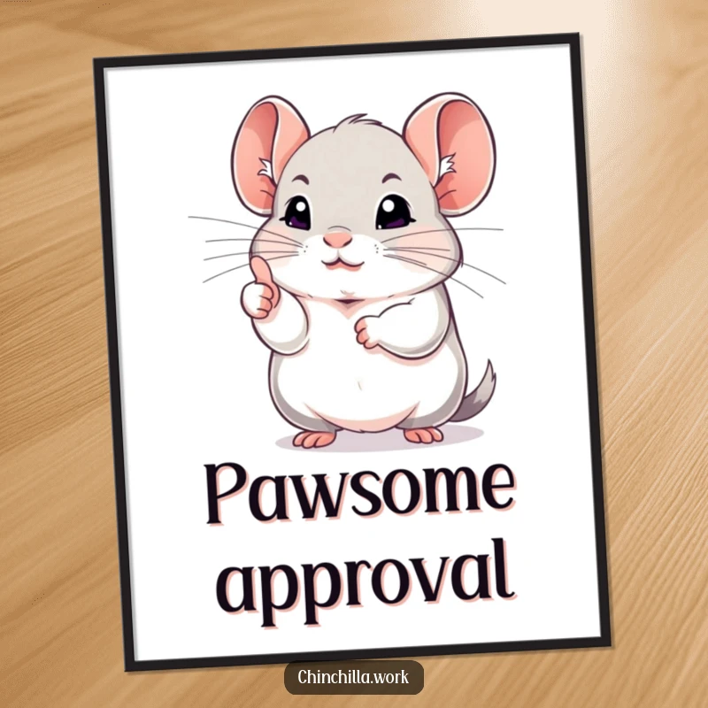 Funny chinchilla digital art print showing a rodent giving a determined thumbs up, embodying pure positivity and humor.