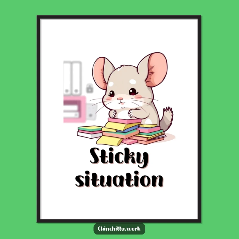 Funny Kawaii Office Chinchilla Digital Art: Note Organizer Art, Instant Humorous Gift