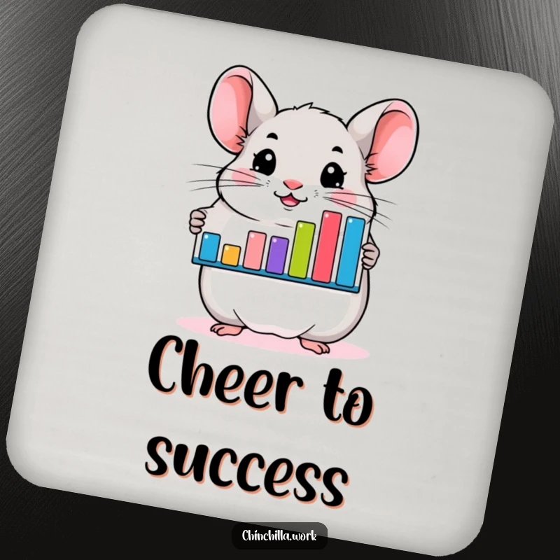 Funny chinchilla bar graph coaster, a humorous and protective accessory for drinks, featuring a smiling rodent.