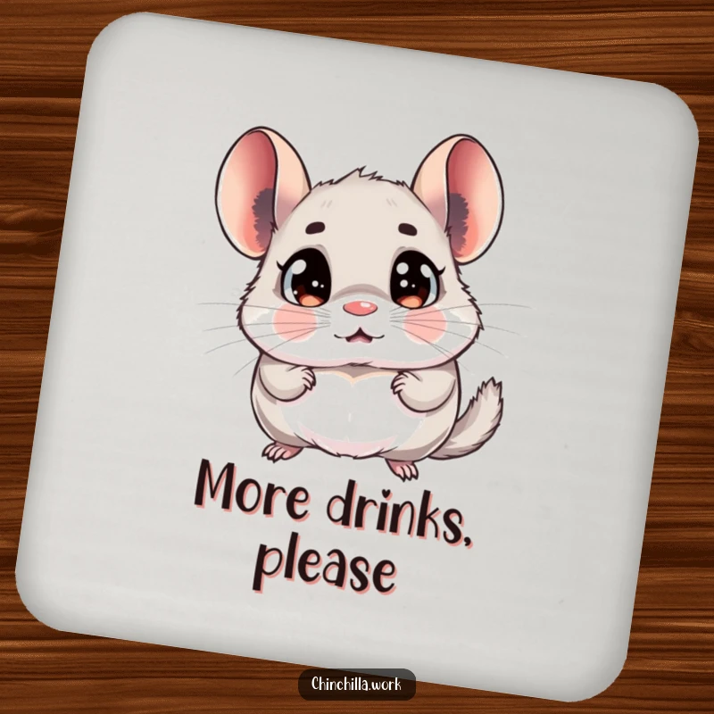 Funny chinchilla coaster showing a rodent with wide, surprised eyes, comically shocked by a memo, for surface protection.