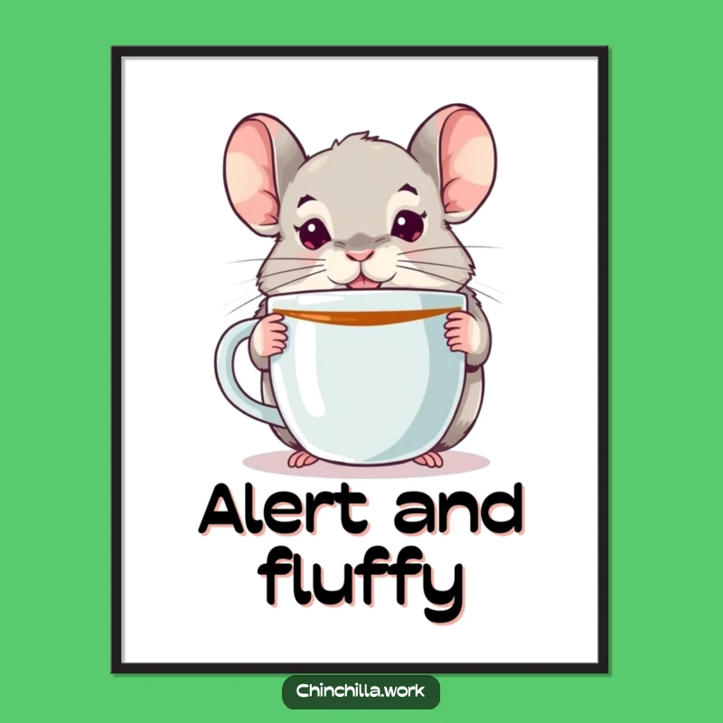 Funny Alert Chinchilla Poster: Whimsical Wall Art for Coffee-Loving Homes