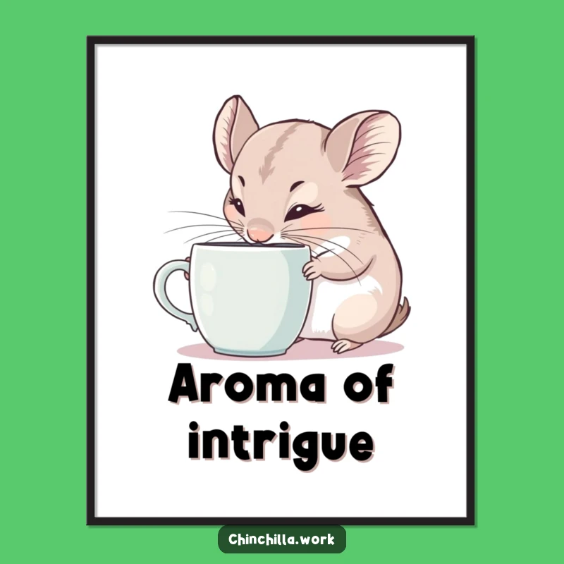 Funny Poster: Chinchilla Coffee Explorer Art, Comical Gift for Kitchen Decor