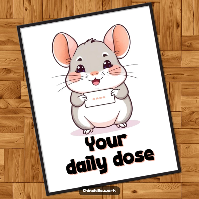 Funny Chinchilla Poster: A chinchilla holds a tiny rolled message, giving a cheerful wiggle and spreading humorous good vibes.