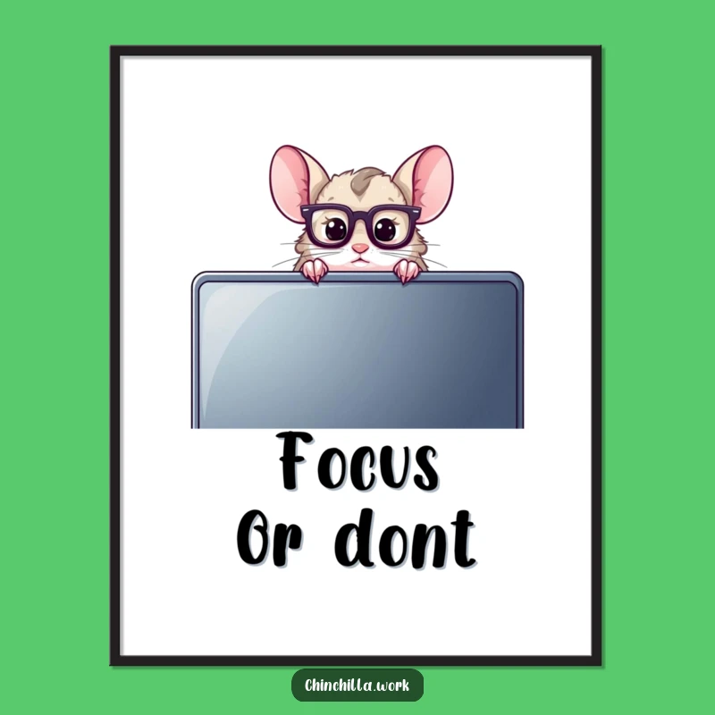 Funny Chinchilla Poster: Tiny Reading Glasses Over Monitor Art for a Quirky, Intellectual Vibe
