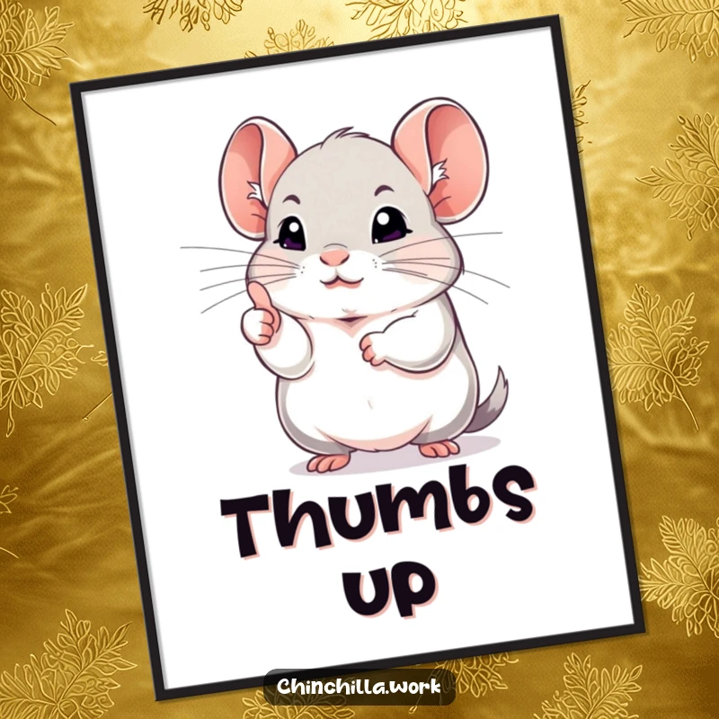 Funny chinchilla poster capturing a rodent giving a determined thumbs up, radiating positivity and encouragement.