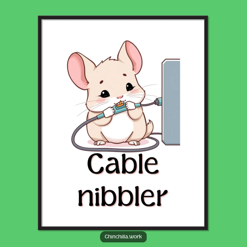Funny Kawaii Office Chinchilla Poster: Cable Chaos, Quirky Office Decor, Hilarious Gift