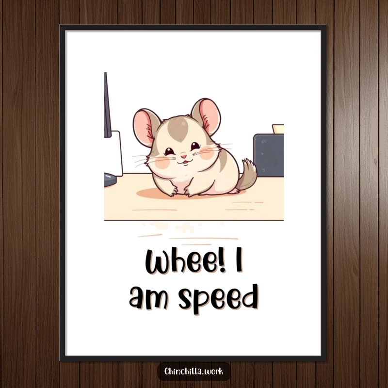 Funny sliding chinchilla poster showing a chinchilla comically sliding on a smooth surface, bringing a dynamic sense of fun to decor.