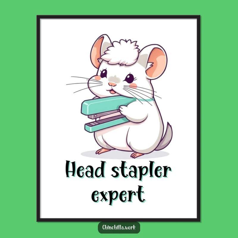 Funny Chinchilla Stapler Head Poster - Hilarious Office Balance Art Gift