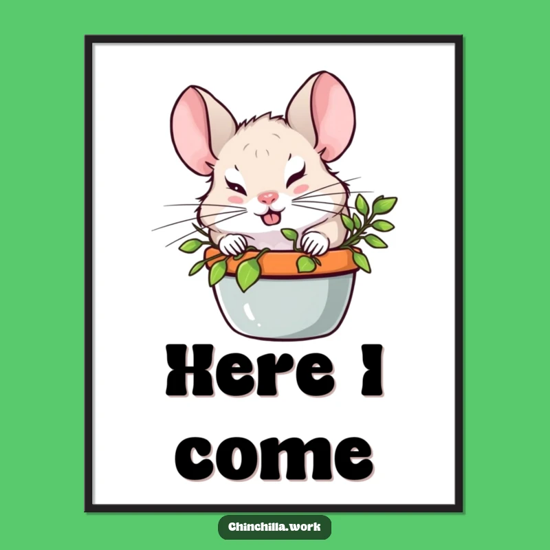 Funny Chinchilla Plant Peeker Poster: Hilarious Mischief Wall Art for Playful Decor
