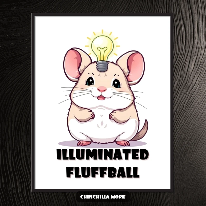 Funny Chinchilla Poster depicting a chinchilla with a glowing lightbulb above its head, symbolizing genius and humor.
