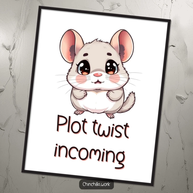 Funny chinchilla poster art capturing a rodent with exaggerated wide eyes, utterly surprised by a memo, perfect for humor.