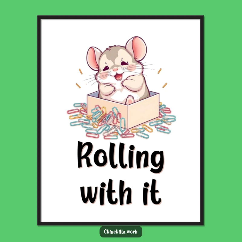 Funny Chinchilla Paperclip Poster: Joyful Rolling Rodent Art for a Whimsical, Humorous Space