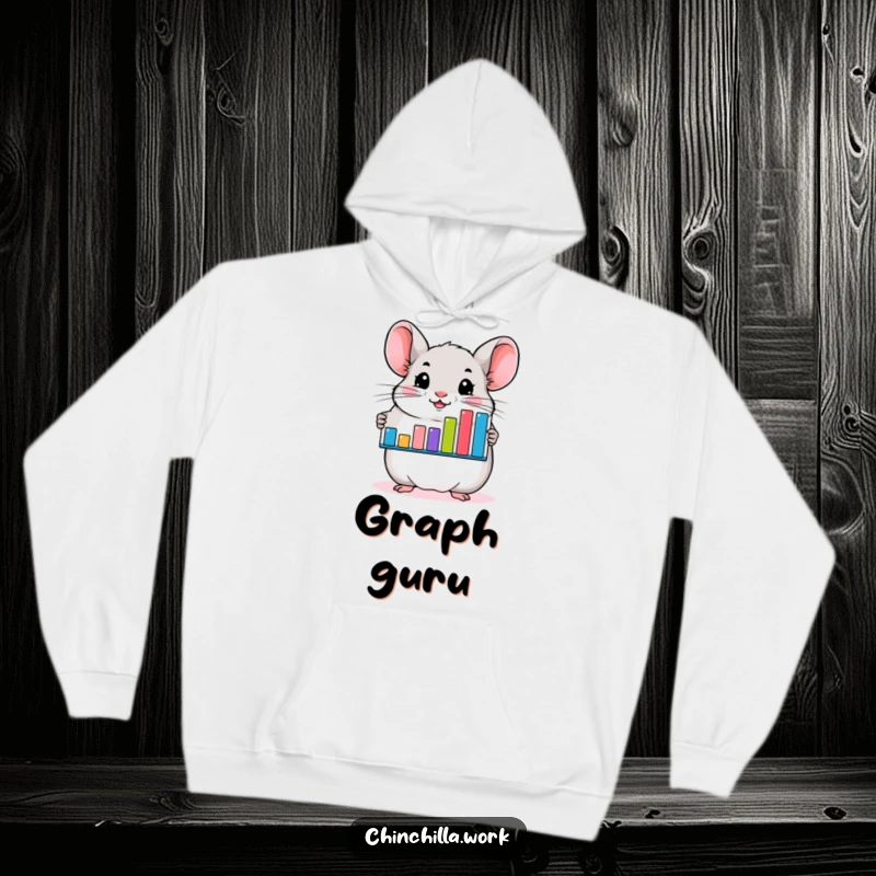 Funny chinchilla hoodie depicting a confident rodent presenting a progress chart, embodying office success and cozy humor.