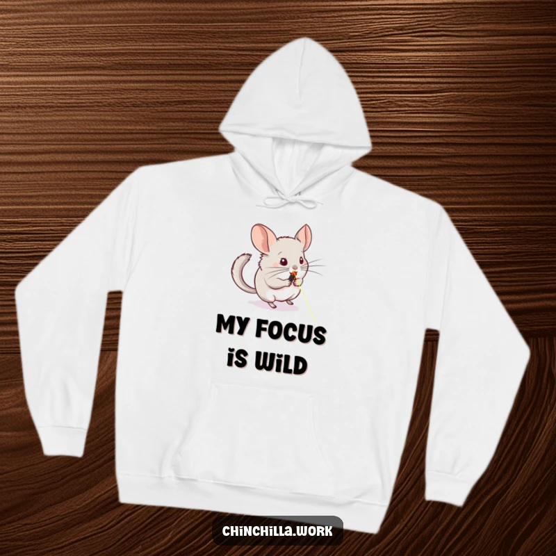 Funny hoodie featuring a chinchilla chasing a laser pointer across a whiteboard, perfect for cozying up with pet-themed humor.