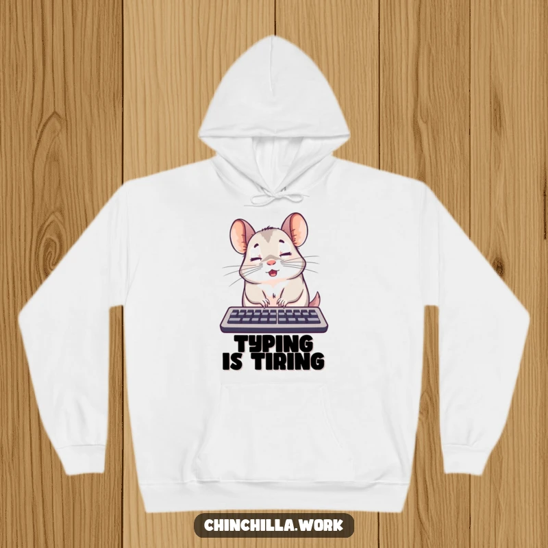 Funny surprised chinchilla keyboard hoodie caught mid-nap, perfect for cozy days and as a funny gift.