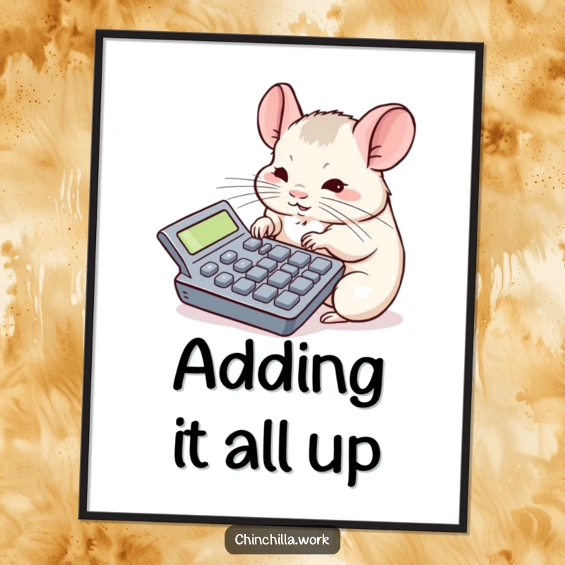 Funny Free Printable Wall Art: A chinchilla intensely calculating on a comically large calculator, bringing office humor to decor.