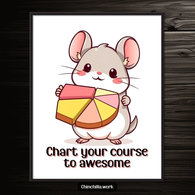 Funny Free Printable Wall Art: A kawaii chinchilla joyfully presenting a colorful pie chart, cute and whimsical.