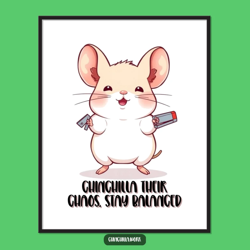 Free Printable Chinchilla Juggling Wall Art: Funny Stapler Chinchilla Downloadable Art