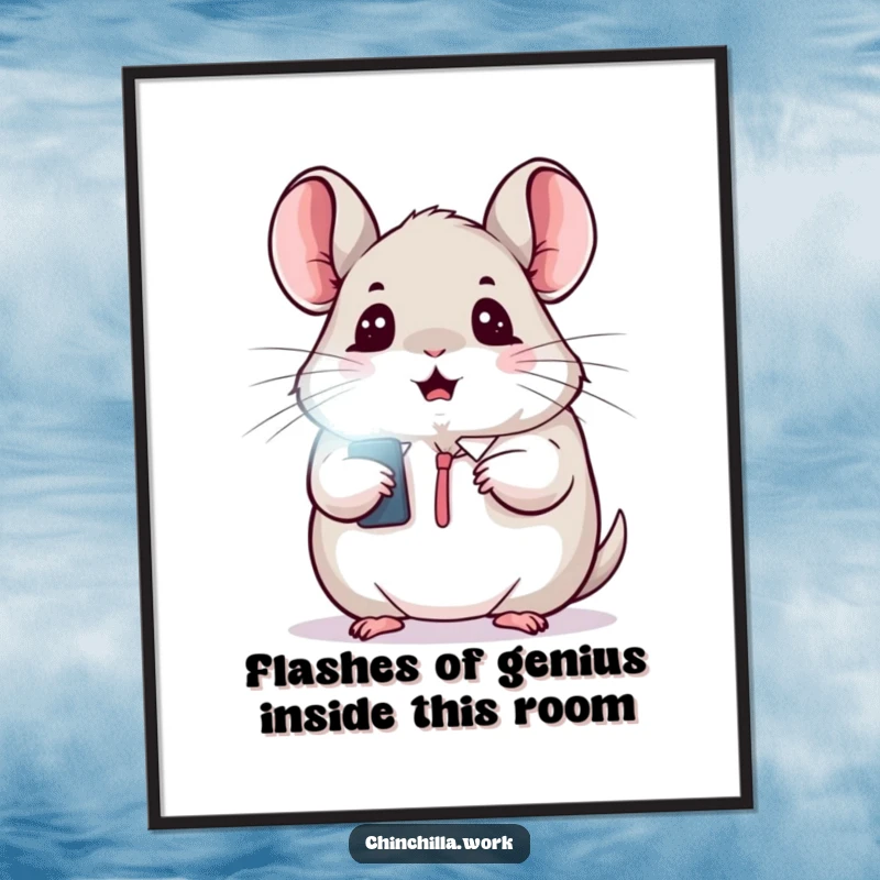 Funny Free Printable Wall Art: Kawaii chinchilla looking comically shocked at a flashing light, ideal for humorous home decor.