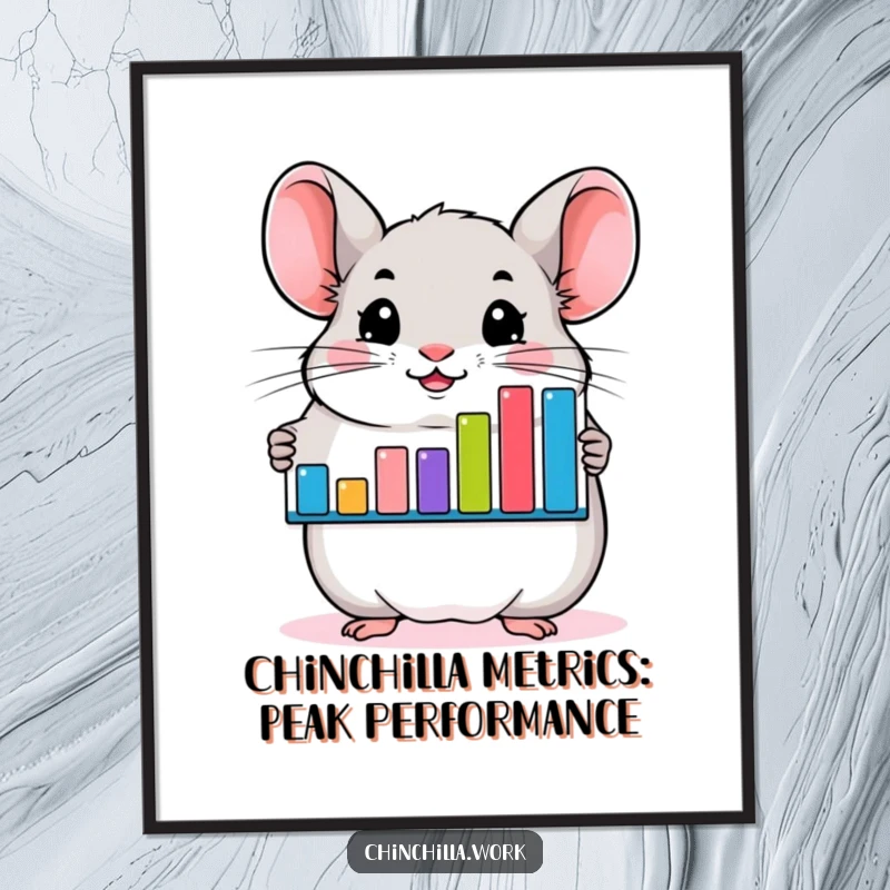 Funny Free Printable Wall Art of a cheerful chinchilla presenting a colorful bar graph, adding quirky charm.