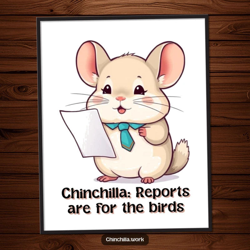 Funny Free Printable Wall Art: A chinchilla wearing a tiny tie, holding a report, looking smart and ready to impress.