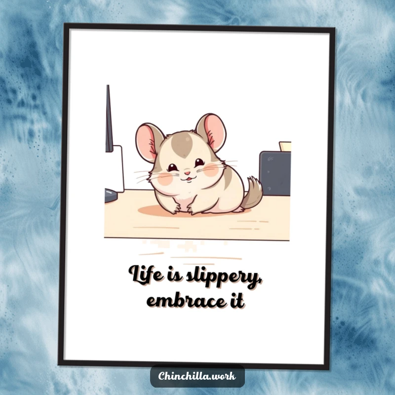 Funny Free Printable Wall Art: A chinchilla comically sliding on a desk, capturing a moment of pure, unexpected fun.