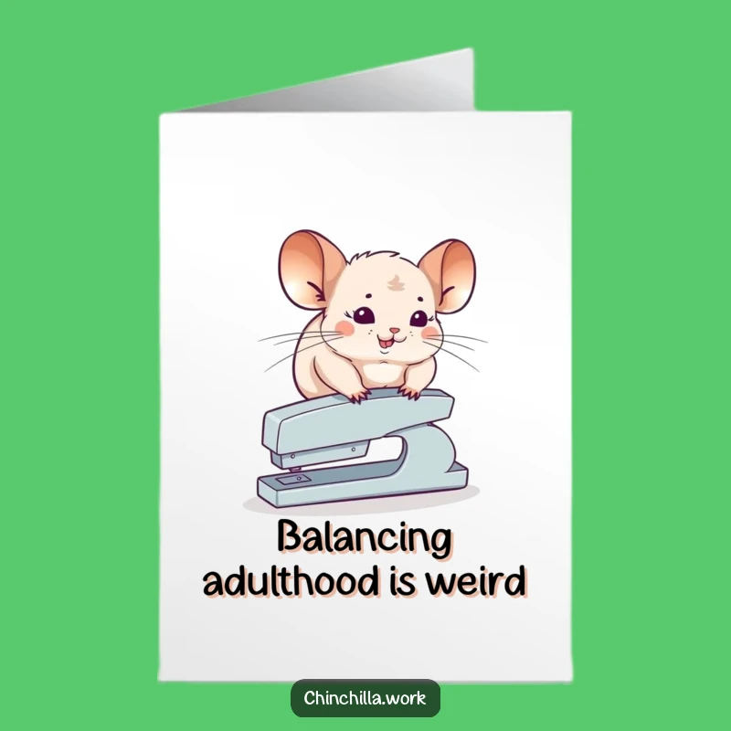 Free Printable Funny Chinchilla Stapler Card - Balancing Birthday Downloadable Gift