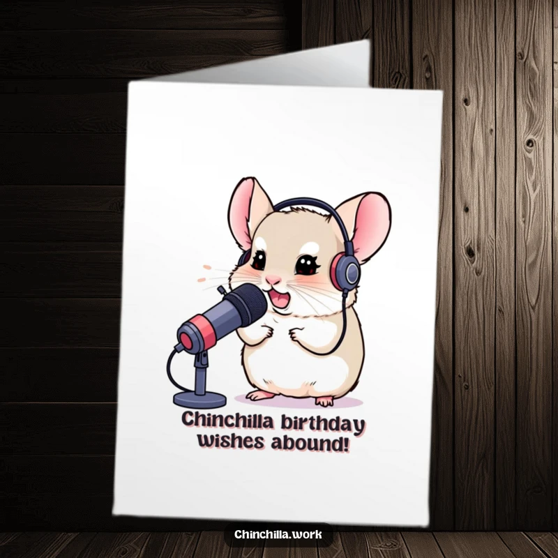 Funny Free Printable Chinchilla Birthday Card: A chinchilla in a headset chuckles into a microphone, ready for game time.