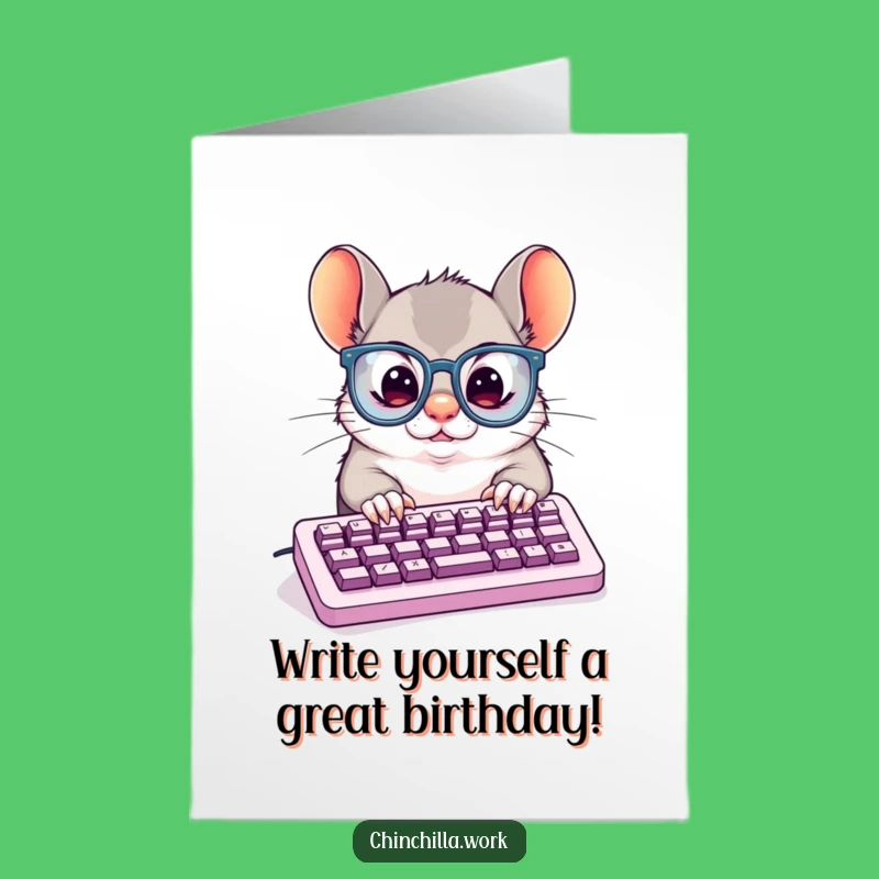 Free Printable Birthday Card: Typing Chinchilla Downloadable for Nerdy, Funny Gifts