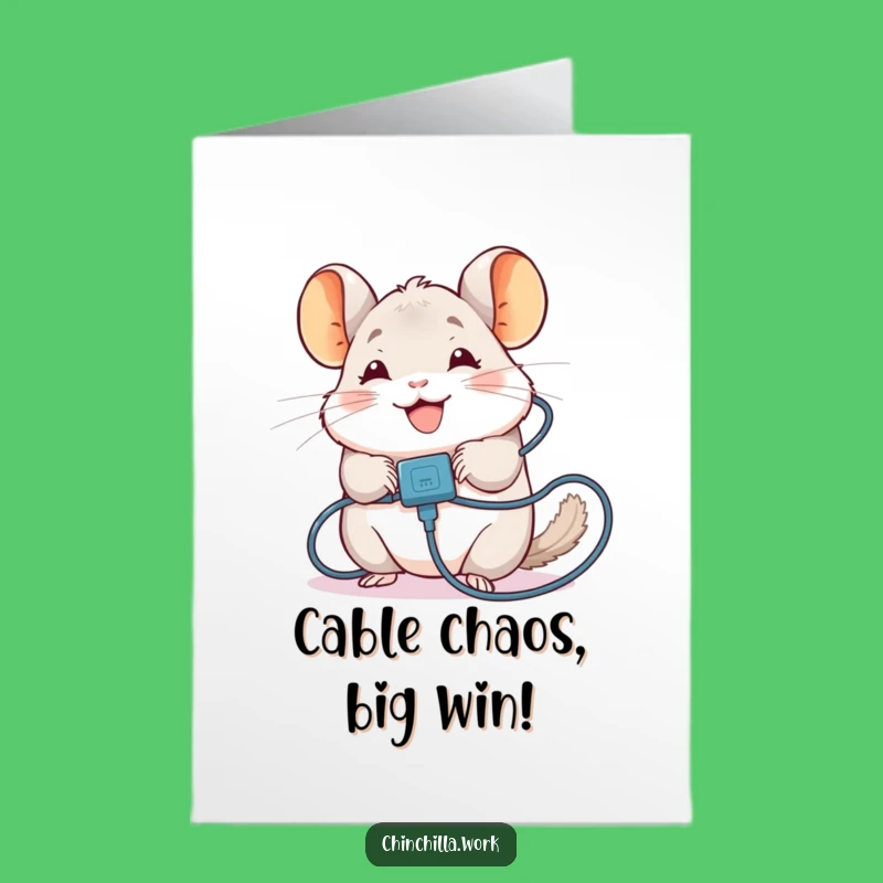 Free Printable Congrats Card: Tangled Chinchilla, Celebrate with Funny Tech Downloadable