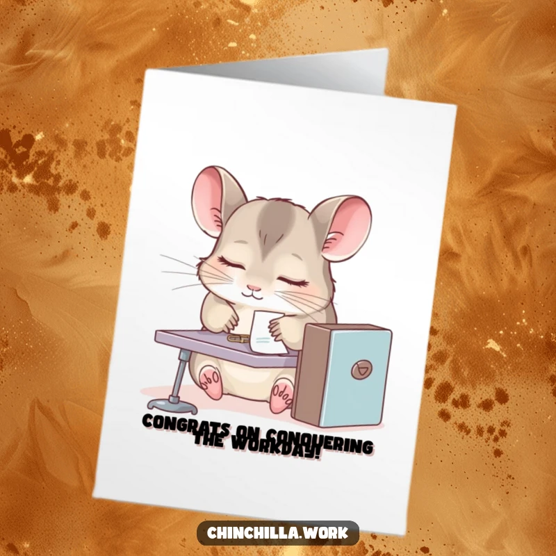 Funny Free Printable Chinchilla Congrats Card: A sleepy chinchilla celebrates with a paperclip, offering a humorous congratulations.