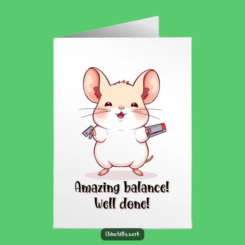 Free Printable Chinchilla Congratulations Card: Juggling Stapler Champ Downloadable Gift
